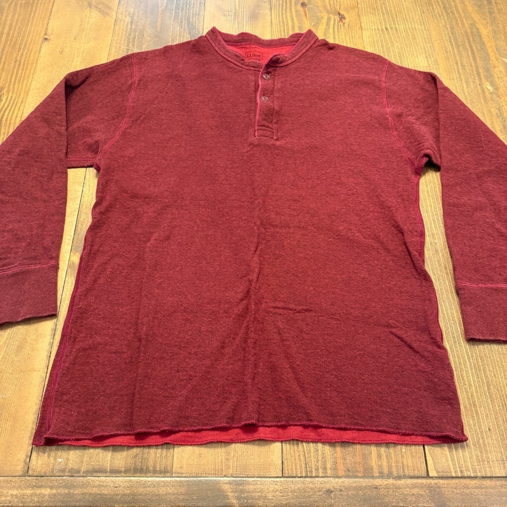 LL Bean River‎ Driver Henley Shirt Men's Large Red Double Layer Wool Blend